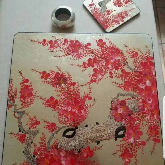 Minh Phuong 24 Piece Japanese Cherry Blossom Place Mat Sets, New, Gold Red - Picture 13 of 14